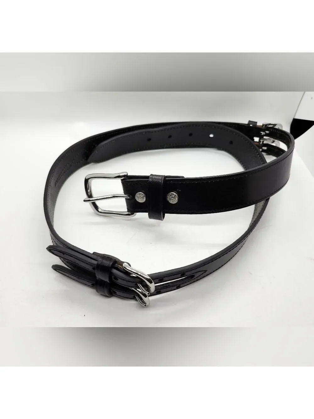 Noble Outfitters Double Belt Black Leather Belt Silver Buckels NWOT Sz XL